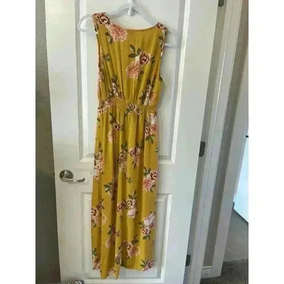 J FOR JUSTIFY yellow Floral Size Large maxi dress CUTE sleeveless - Picture 2 of 7